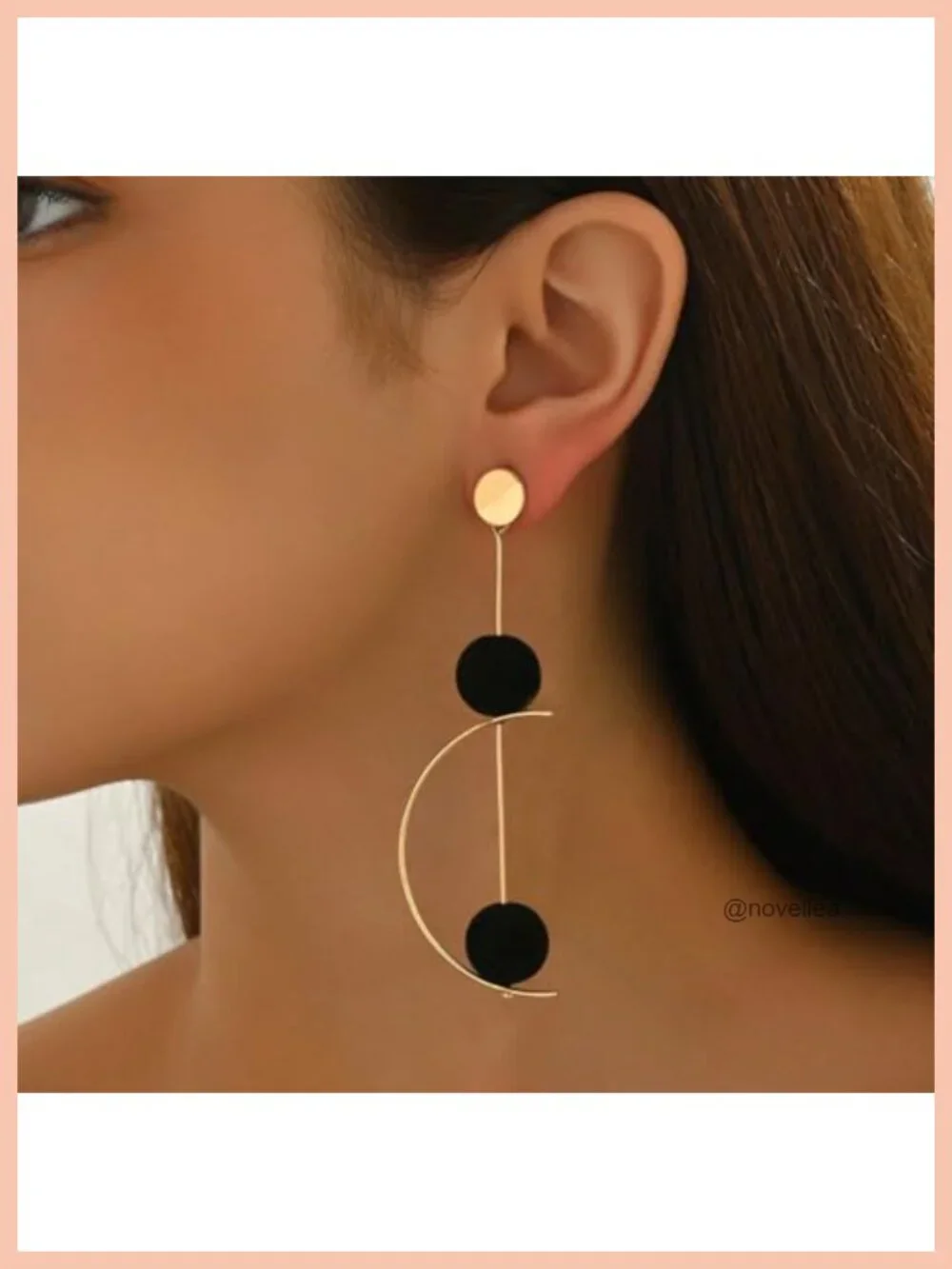 Retro Geometric Gold Long Drop Earrings for Women, Half Circle Dangle with Ball